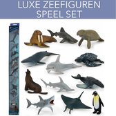 Set van 12 zeedier figuren. Geweldig voor kinderen die geïnteresseerd zijn in dieren in het wild en de oceaan. Haaien, schildpadden, walvissen en meer.