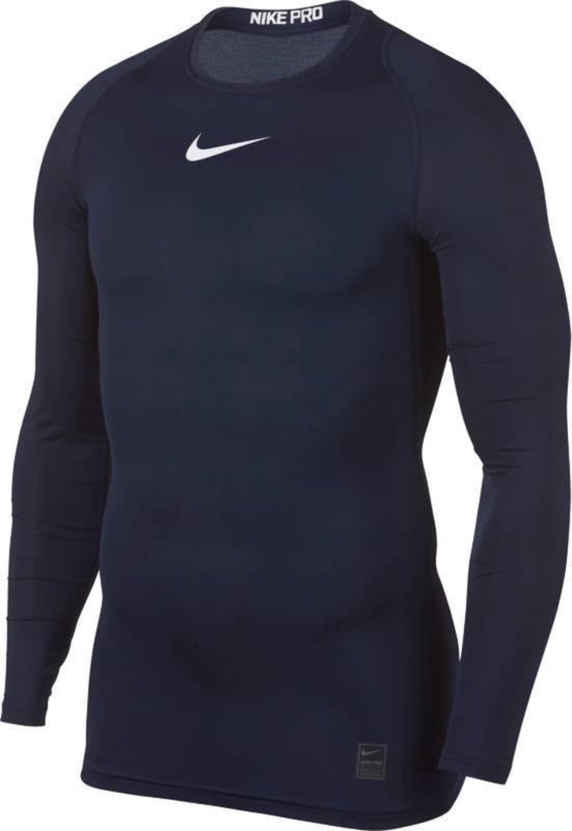 Nike Pro Top Ls Compression Sportshirt Heren - Donkerblauw