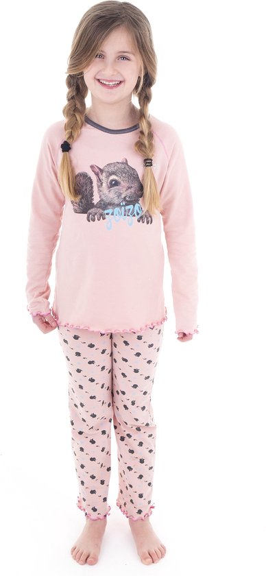 Zoïzo - roze meisjes Pyjama met mouw en print met lieve eekhoorn 134/140 | bol.com