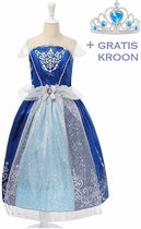 Assepoester jurk Sprookjes jurk Prinsessen jurk verkleedjurk 116-122 (130) donker blauw met kroon meisje