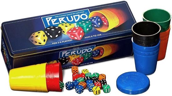Afbeelding van het spel Perudo in tinnen box - Bluf - een leuk dobbelspel voor 2 tot 6 spelers