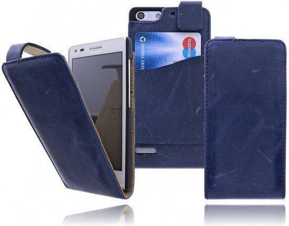 Devills Huawei Ascend G6 Lederen Flip Case Hoesje Blue
