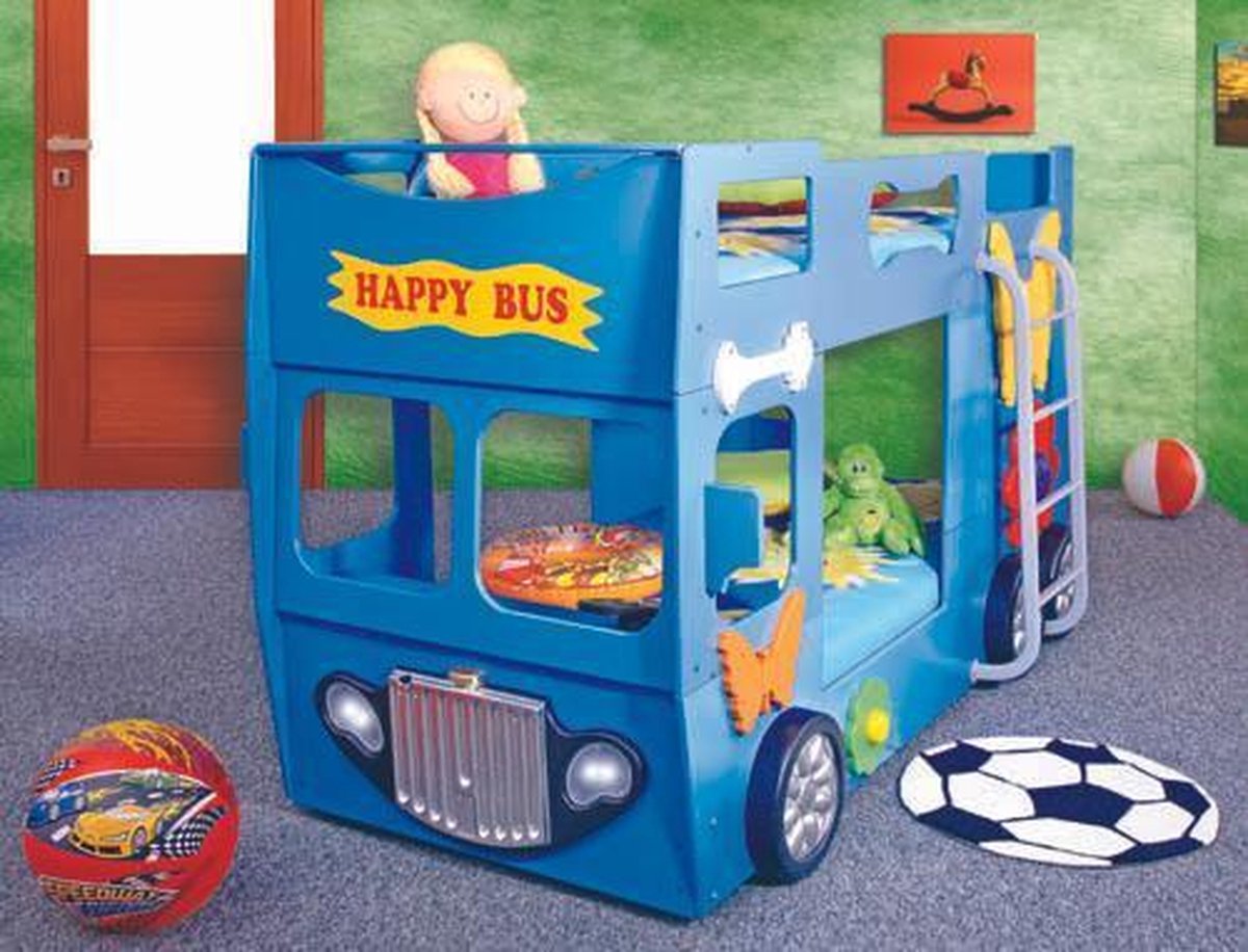 Lit superposé Lit de voiture pour enfants Happy Bus avec matelas | bol.com