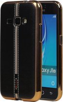 M-Cases Zwart Leder Design TPU back case hoesje voor Samsung Galaxy J1 2016