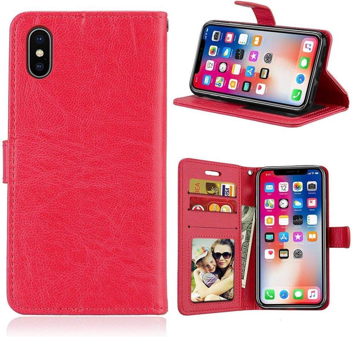 Telefoonhoes Geschikt voor: Apple iPhone X / Xs portemonnee hoesje - Rood