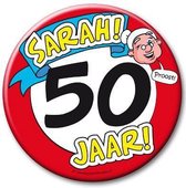 XXL verjaardags button 50 jaar Sarah