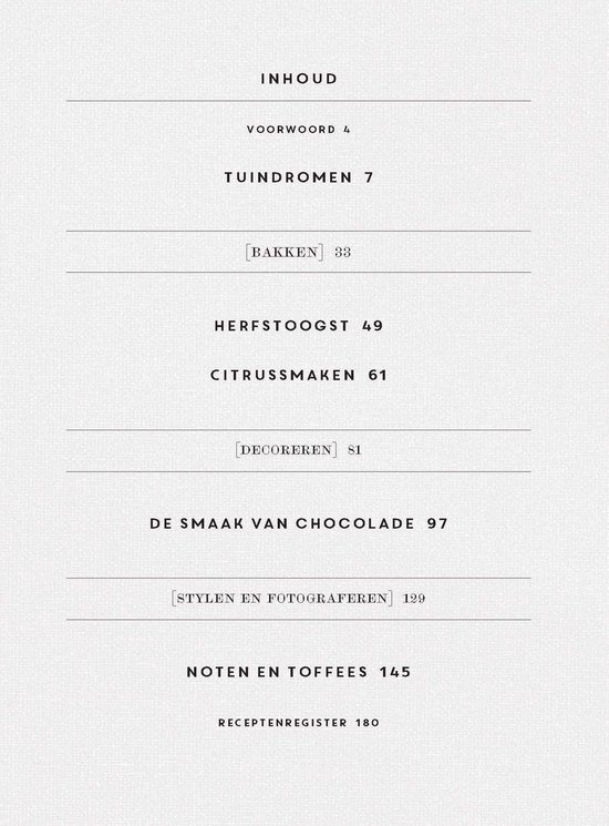 Inhoudsopgave van het boek 'Zoet & Shoot'.