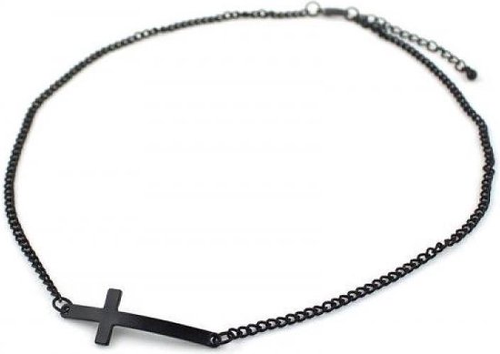 Korte zwarte metalen ketting met kruis | bol.com