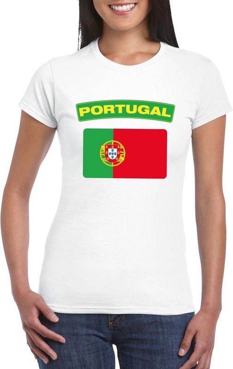 Afbeelding van product Bellatio Decorations  Portugal t-shirt met Portugese vlag wit dames XS  - maat XS