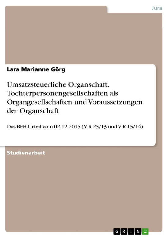 Umsatzsteuerliche Organschaft. Tochterpersonengesellschaften ... - cover