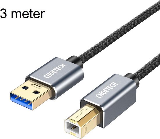 Onderling verbinden Zonder top Choetech USB 2.0 A naar B printer kabel - 3 meter - Zwart | bol.com