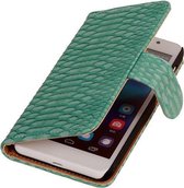 Huawei Ascend G6 4G - Turquoise Slangen Hoesje - Book Case Wallet Cover Beschermhoes