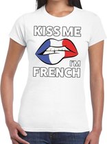 Kiss me I am French t-shirt wit dames - feest shirts dames - Frankrijk kleding M