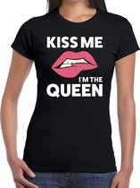 Kiss me i am the Queen t-shirt zwart dames S