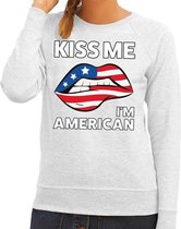 Kiss me I am American sweater grijs dames - feest trui dames - USA kleding XL