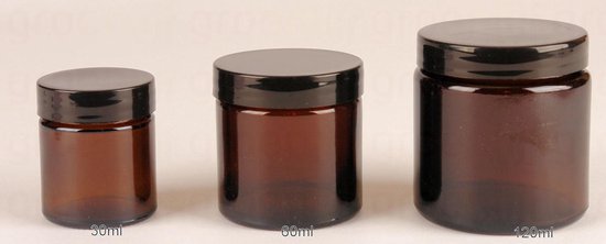 Pot verre ambré couvercle noir 30ml à 500ml