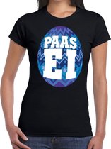 Paasei t-shirt zwart met blauw ei voor dames S