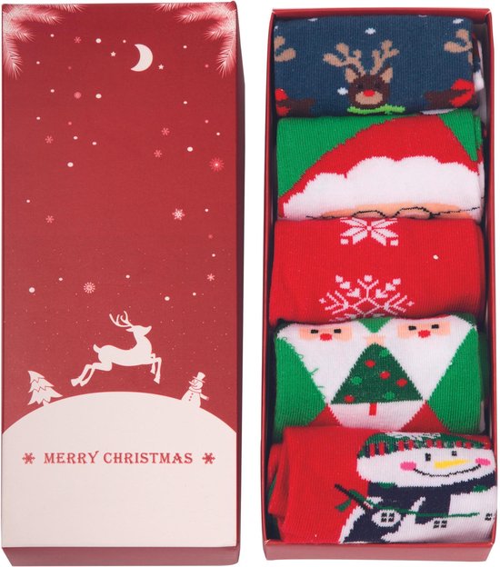 JAP Kerstsokken - Stretch - Giftbox 5 paar - Dames en heren - Sokken kerstmis - Maat 37-42 - Set I