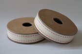 Ribbon band creme met roze stiksel op rol 3 meter