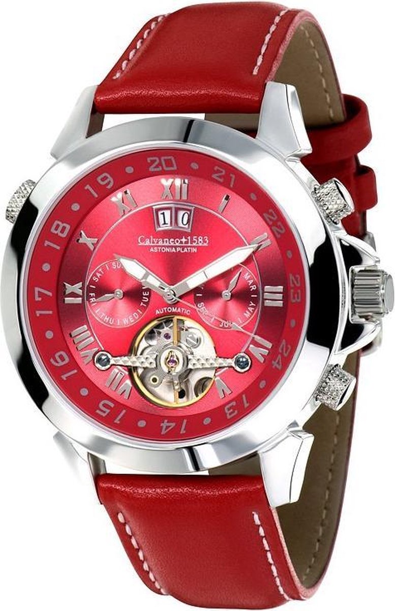 Calvaneo 1583 Calvaneo Astonia Platin Deep Red - Horloge - 44 mm