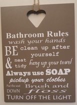 Tekstbord bathroom rules bruin