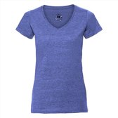 Basic V-hals t-shirt vintage washed denim blauw voor dames - Dameskleding t-shirt blauw XS (34/46)