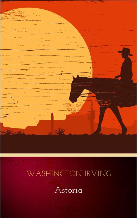 Een cowboy op een paard tegen een zonsondergang in de woestijn met cactussen.