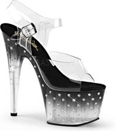 Pleaser - STARDUST-708T Sandaal met enkelband, Paaldans schoenen - Paaldans schoenen - 36 Shoes - Zwart/Transparant