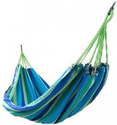 Blauwe tuin hangmat voor 2 personen inclusief handige draagtas | Blauw gestreept | 195x160cm