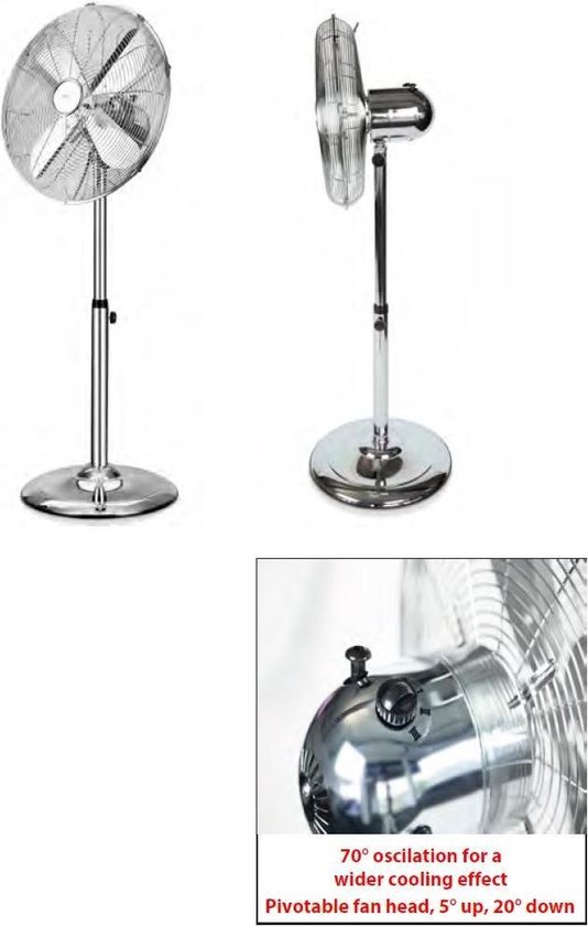 Statiefventilator - Chroom - 40 cm- RvS - metaal - luxe ventilator - Retro  -... | bol.com