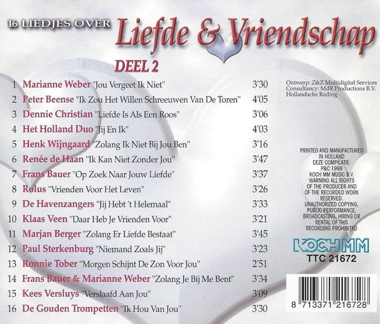 16 liedjes over Liefde & Vriendschap (deel 2), various artists | CD (album)  | Muziek | bol.com