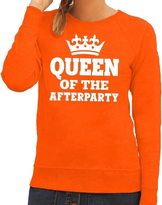Oranje Queen of the afterparty sweater dames - Oranje Koningsdag kleding S