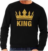 Zwarte King gouden glitter kroon sweater / trui heren - Zwarte Koningsdag kleding S