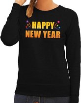 Oud en nieuw sweater/ trui Happy new year zwart dames - Nieuwjaarsborrel kleding S
