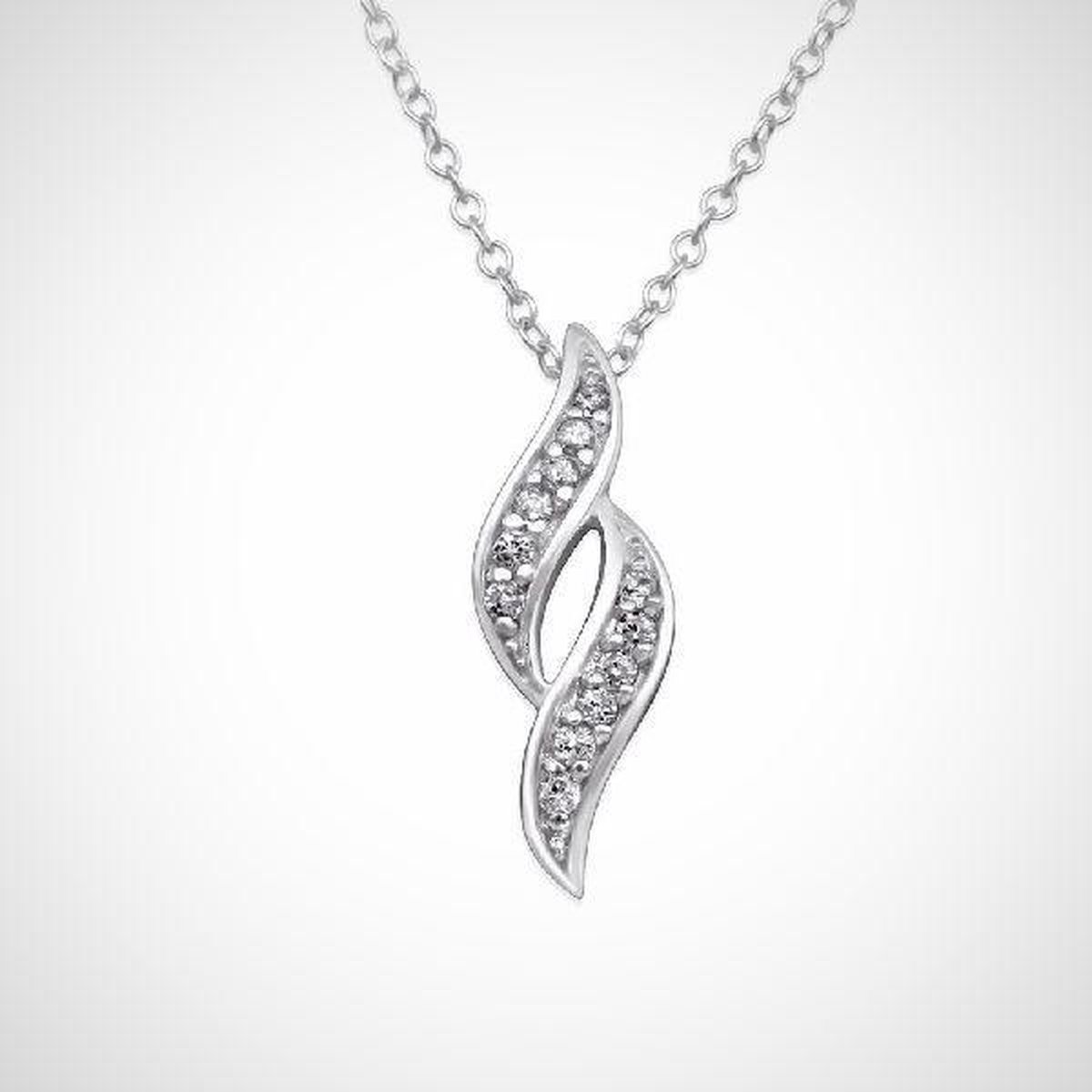 Zilveren ketting + hanger met 12 kristal steentjes - kolken