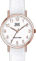 Q&Q Dames horloge rosékleurig met wit lederen band Q979J835