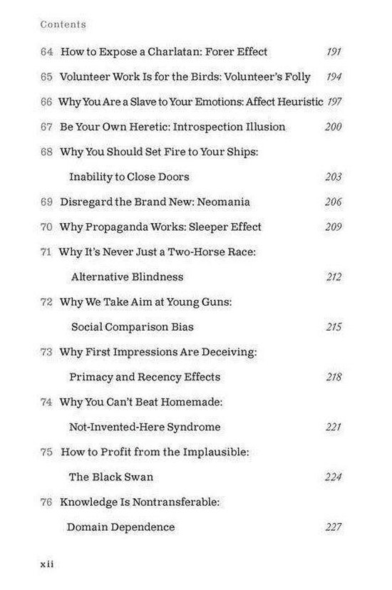 Inhoudsopgave van een boek met hoofdstuktitels zoals 'How to Expose a Charlatan' en paginanummers.