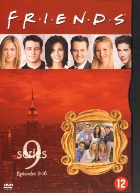 DVD-hoes van Friends, serie 9. Bevat de hoofdrolspelers en de skyline van New York.