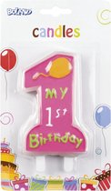 36 stuks: Kaarsje - My 1st birthday met houder - roze