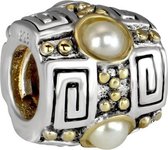 Quiges - 925 - Zilveren - Bedels -Sterling zilver - Beads - Grieks Ornament met Kunstparel Kraal Charm - Geschikt – voor - alle bekende merken - Armband Z316