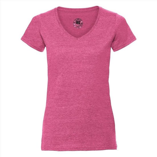 Basic V-hals t-shirt vintage washed roze voor dames - Dameskleding t-shirt roze XS (34/46)