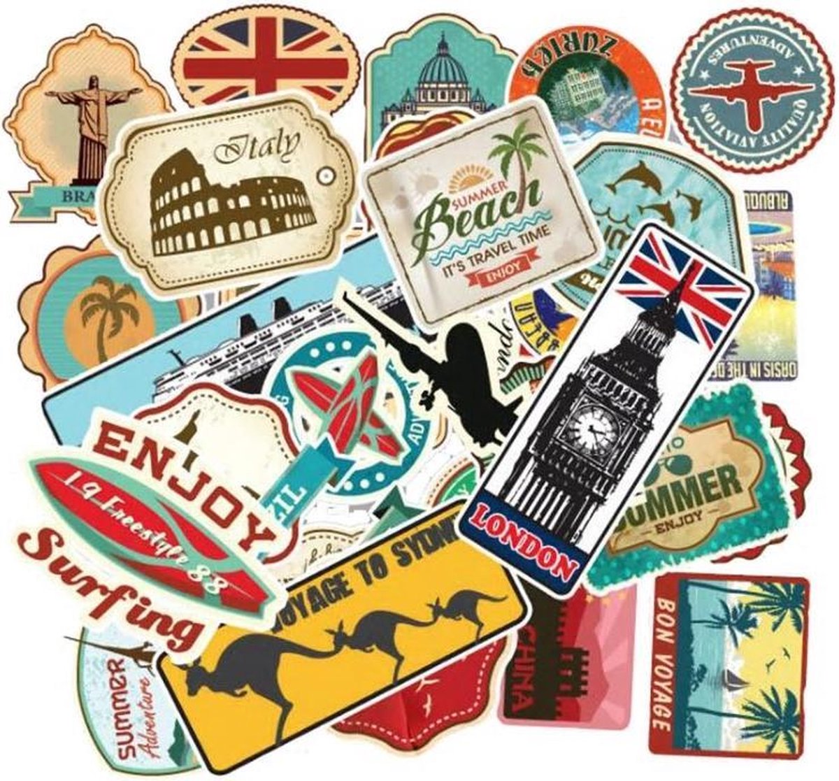 Mix van 100 stickers - Thema is reizen en landen - voor laptop/koffer/muur/auto  | bol.com