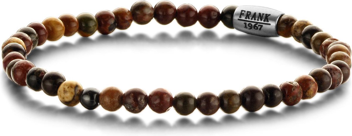 Frank 1967 Courageous Beads 7FB 0314 Natuurstenen Armband met Staal Element - Picasso 4 mm - Lengte 20 cm - Bruin / Multi