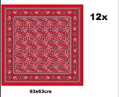 12x Zakdoek rood met waaier motief 63 x 63 cm - zakdoek bandana boeren carnaval feest sjaal