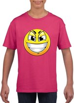 Smiley/ emoticon t-shirt ondeugend roze kinderen M (134-140)