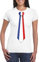Wit t-shirt met Franse vlag stropdas dames - Frankrijk supporter XXL