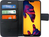 Huawei P20 Lite Hoesje - Book Case Leer Wallet Cover Portemonnee Pasjeshouder Hoes Zwart