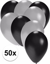 50x ballonnen zwart en zilver - knoopballonnen