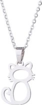 24/7 Jewelry Collection Zittende Kat Ketting - Poes - Open - Zilverkleurig