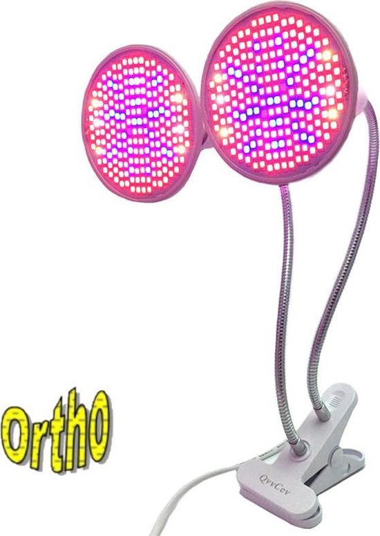 Ortho® - FS 200 LED Full spectrum Groeilamp - Bloeilamp - Kweeklamp - Grow light - Groei lamp (met 2 upgraded 200 LED Full spectrum lampen) - 2 Flexibele lamphouders - Spotje met 2Klemmen